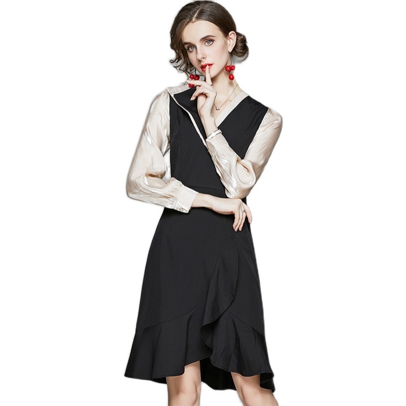 Women Spring Designer Elegant Sexy V Neck Patchwork Dress Black Office Party Robe Female Vintage Fishtail Dresses Vestidos 210525
Women Spring Designer Elegant Sexy V Neck Patchwork Dress Black Office Party Robe Female Vintage Fishtail Dresses Vestidos 210525