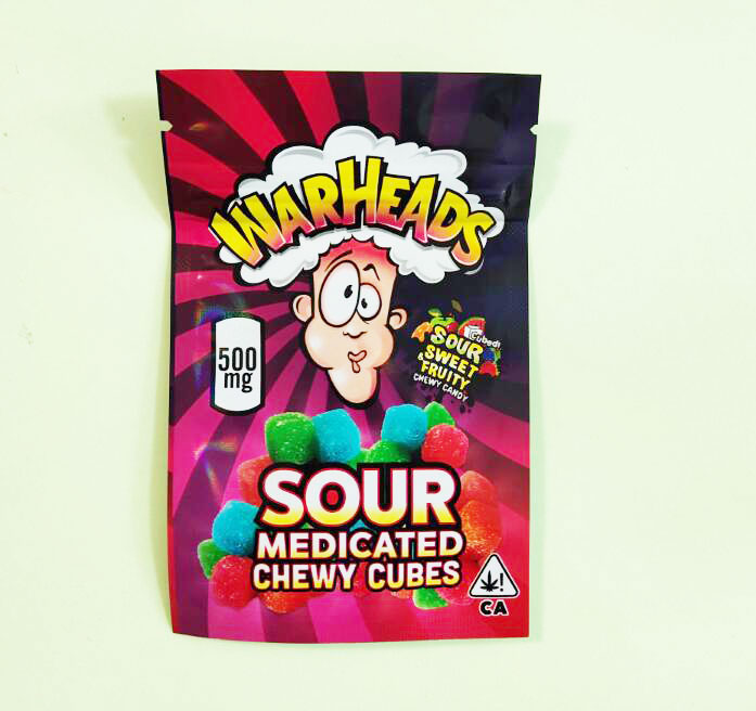 500mg Warheads Mylar Bag 2021 Newest Sour Sweet Chewy Cubes Edibles Gummies Warheads Candy Package Bags Wholesale
500mg Warheads Mylar Bag 2021 Newest Sour Sweet Chewy Cubes Edibles Gummies Warheads Candy Package Bags Wholesale