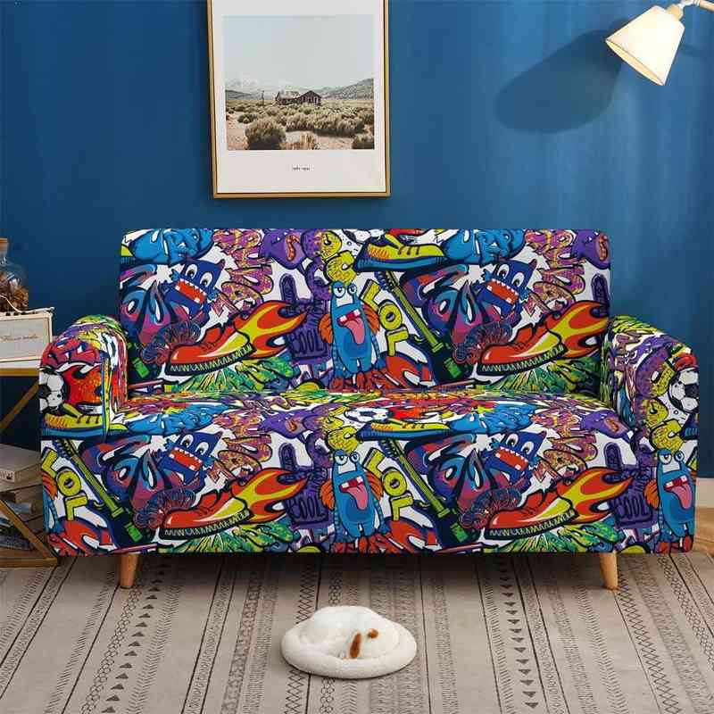 Hip Hop Sofa Cover Stretch Angle Printed Graffiti Elastic Couch Case for Home Corner Sectional Sofa1 2 3 4Seater Slipcover 211207