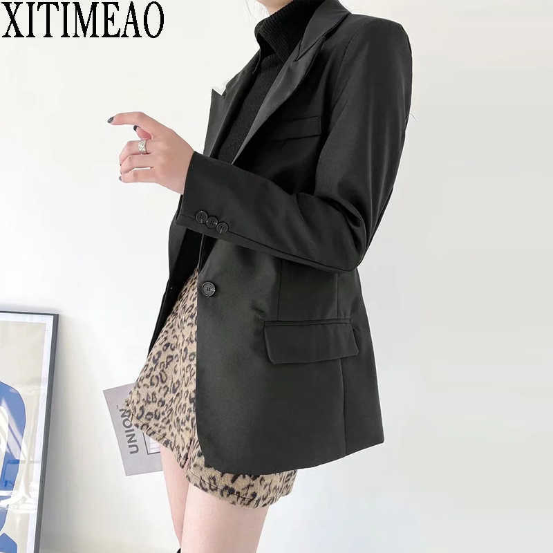 XITIMEAO Women Fashion Office Wear One Button Blazers Coat Vintage Long Sleeves Female Black Slim Chic Outerwear 210602
XITIMEAO Women Fashion Office Wear One Button Blazers Coat Vintage Long Sleeves Female Black Slim Chic Outerwear 210602