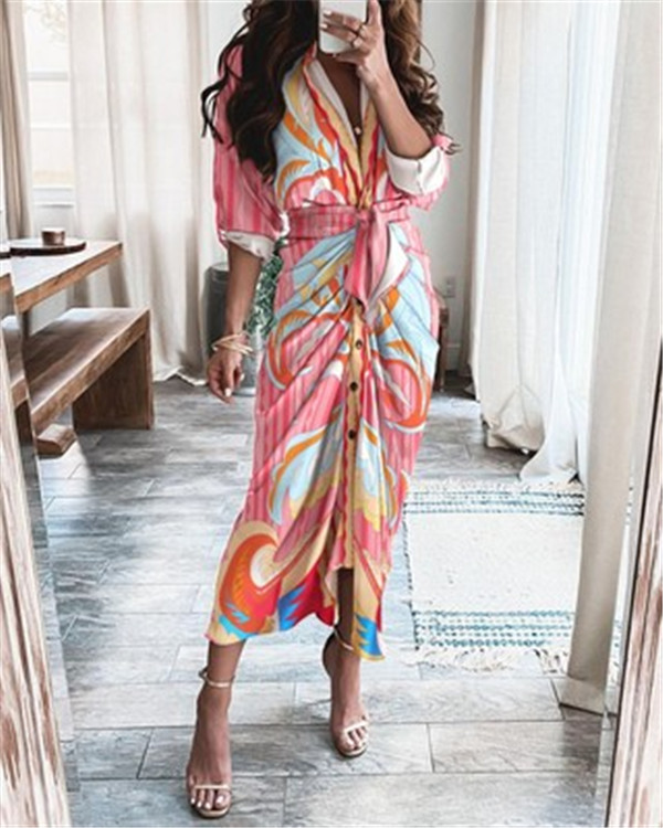 Women's Summer Elegant Button Ruched Bandage Maxi Dress - Short Sleeve, V Neck, Casual Beach Dress, Plus Size, B4