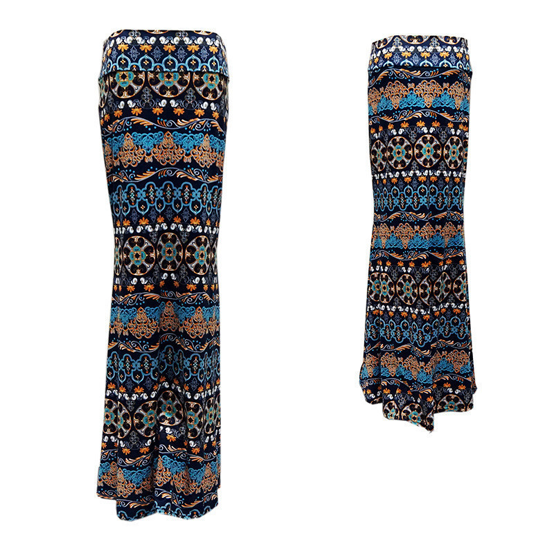 Summer Womens Skirts Printed Long Skirts Bohemian Fashion Style Beach Leisure Vacation Ladies Sexy Hip Skirts 3XL 210306