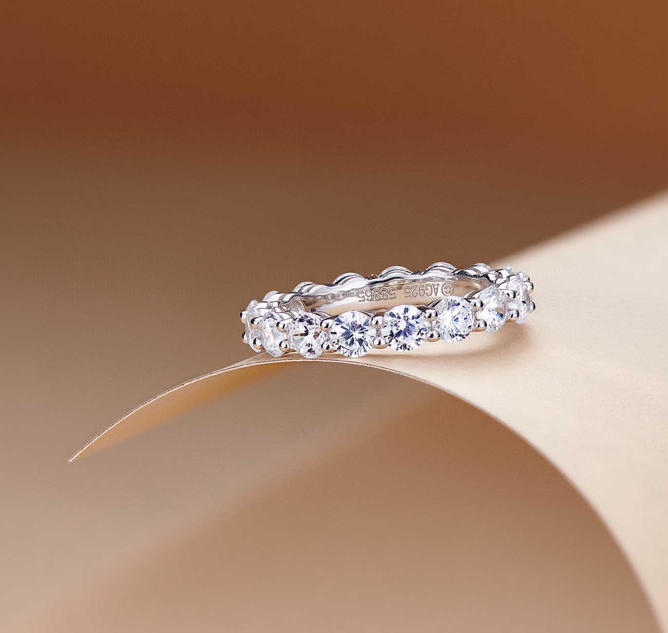 S925 silver charm punk band ring with all Sparkly diamonds in 20" size for women wedding jewelry PS8807