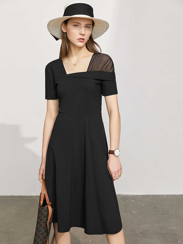 Minimalism Summer Temperament Women's Dress Causal Solid Square Collar Slim Fit Beach 12130146 210527