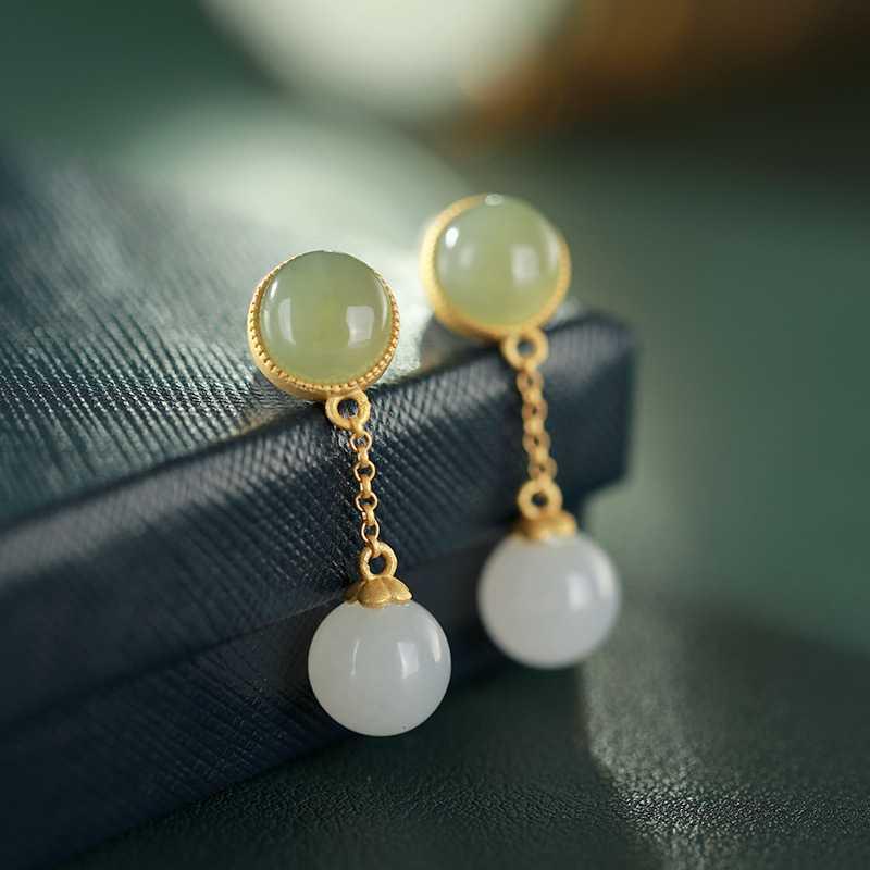 Dangle & Chandelier Silver Inlaid Natural Hetian Yuqing Earrings Chinese Style Retro Minority Design Elegant Light Luxury Charm Women's Jewe
Dangle & Chandelier Silver Inlaid Natural Hetian Yuqing Earrings Chinese Style Retro Minority Design Elegant Light Luxury Charm Women's Jewe