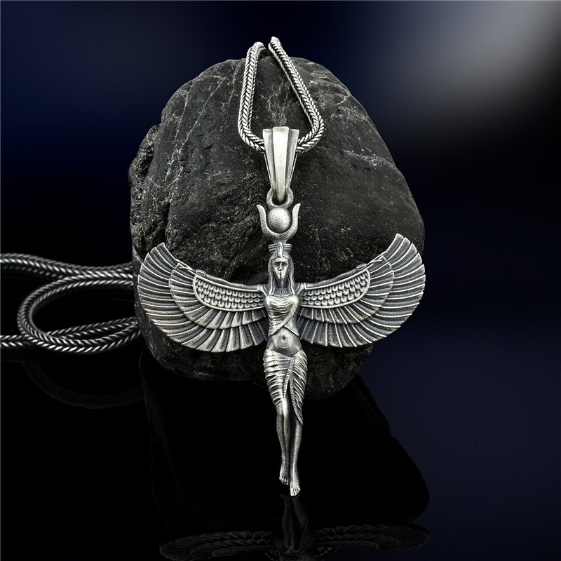 Isis Pendant Necklace 316L Stainless Steel Silver Women Egyptian Winged Goddess Jewelry Gifts