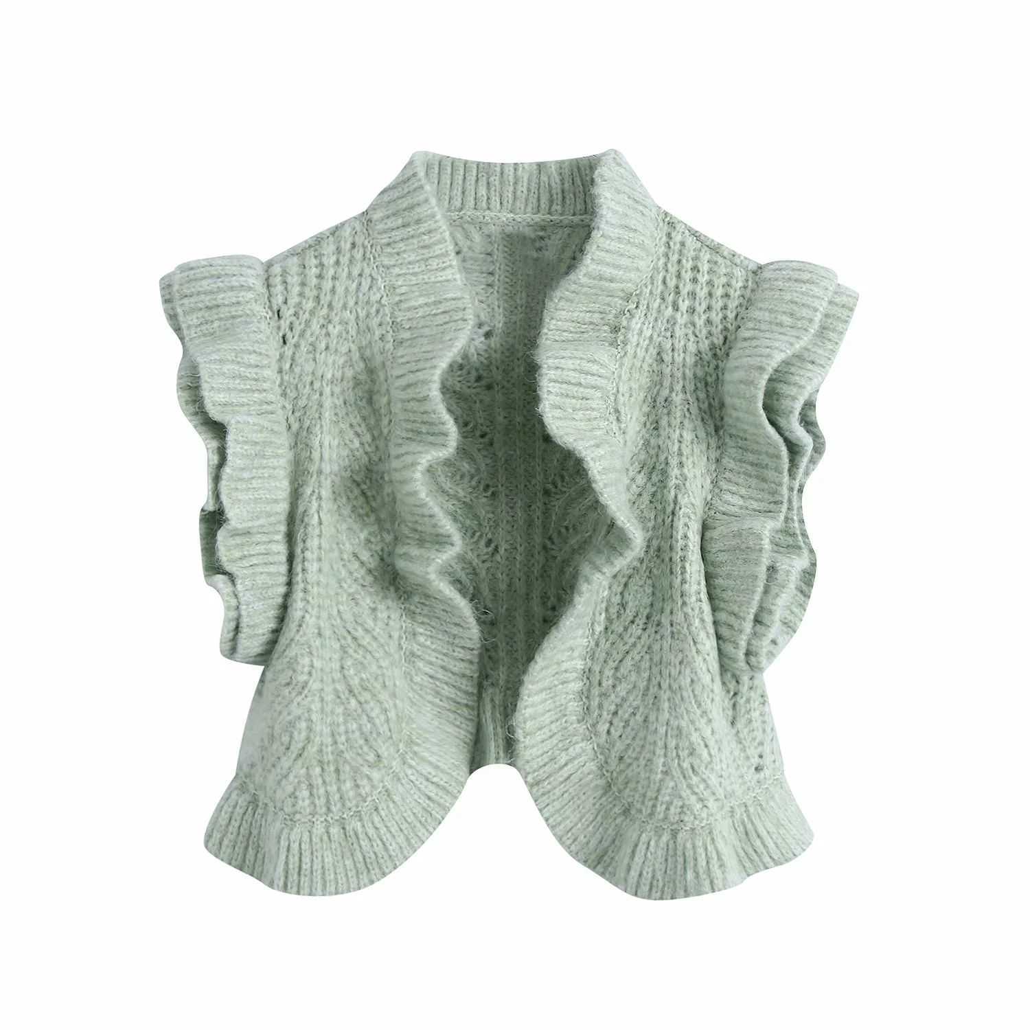 Women Knit-waistcoat Ruffled Trims Sleeveless Crop Sweater Vest Casual Fashion Chic Woman Knitted cardigan 210709, As picture
Women Knit-waistcoat Ruffled Trims Sleeveless Crop Sweater Vest Casual Fashion Chic Woman Knitted cardigan 210709, As picture