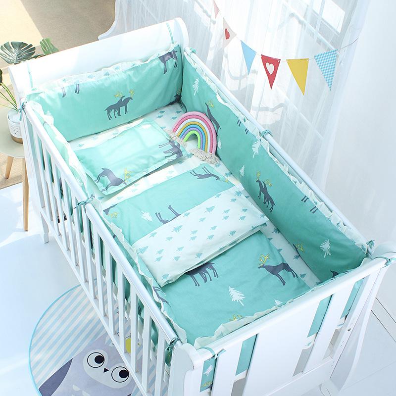 Bedding Sets 5Pcs Set Nordic Ins Baby Crib Bumper Cotton Cute Cartoon Print Bed Sheets Kids Room Children Decorative Cushion quality 240925