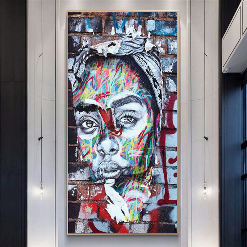 Abstract Graffiti Black Woman Face Canvas Painting Posters And Prints Watercolour Peoples Wall Art Picture For Home Room Decor