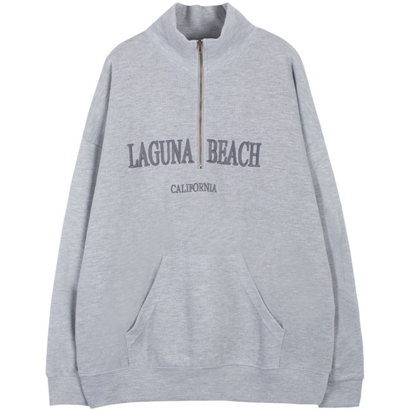 Gray Letter Embroidery Sweatshirt Women Oversized Vintage POLO Collar Casual Pullovers Autumn New Girls Warm Cotton Winter 201102
