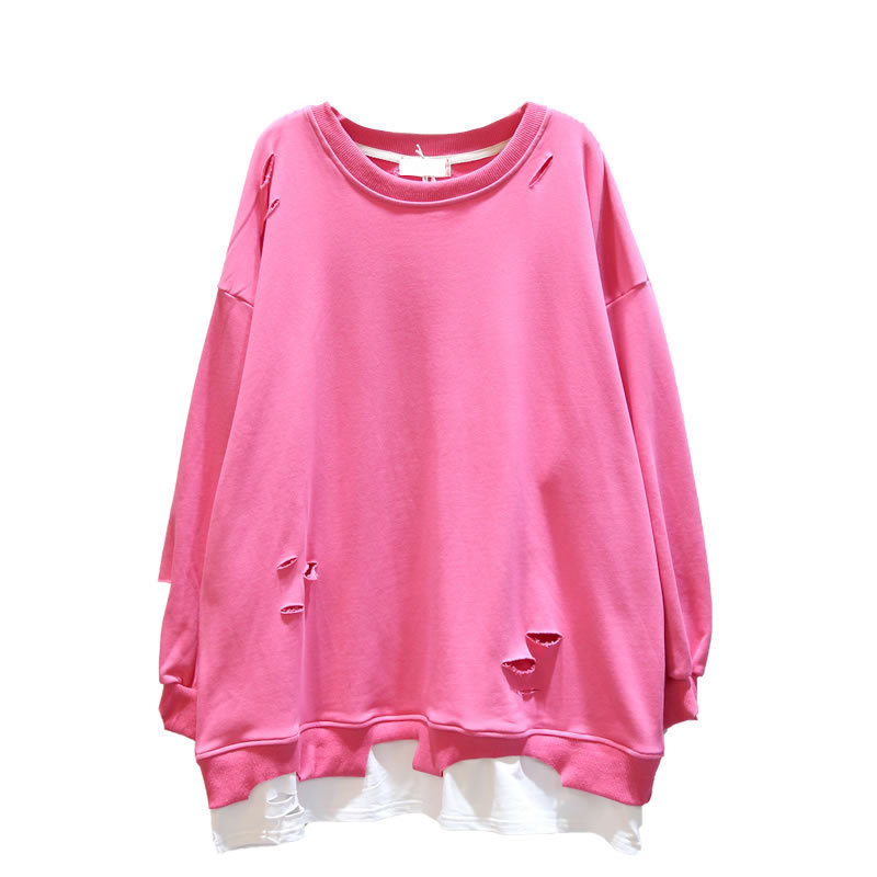XITAO Patchwork Hole Pullover Hoodie Women Autumn Casual Fashion Style Temperament All match O Neck Women Clothes DZL1580 T200904