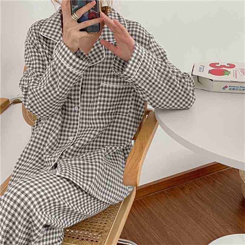 Plaid Loose Casual All Match Sweet Soft Homewear Cotton Fashion Nightwear Chic Two Piece Suit Pajamas Sets 210525, Photo color
Plaid Loose Casual All Match Sweet Soft Homewear Cotton Fashion Nightwear Chic Two Piece Suit Pajamas Sets 210525, Photo color