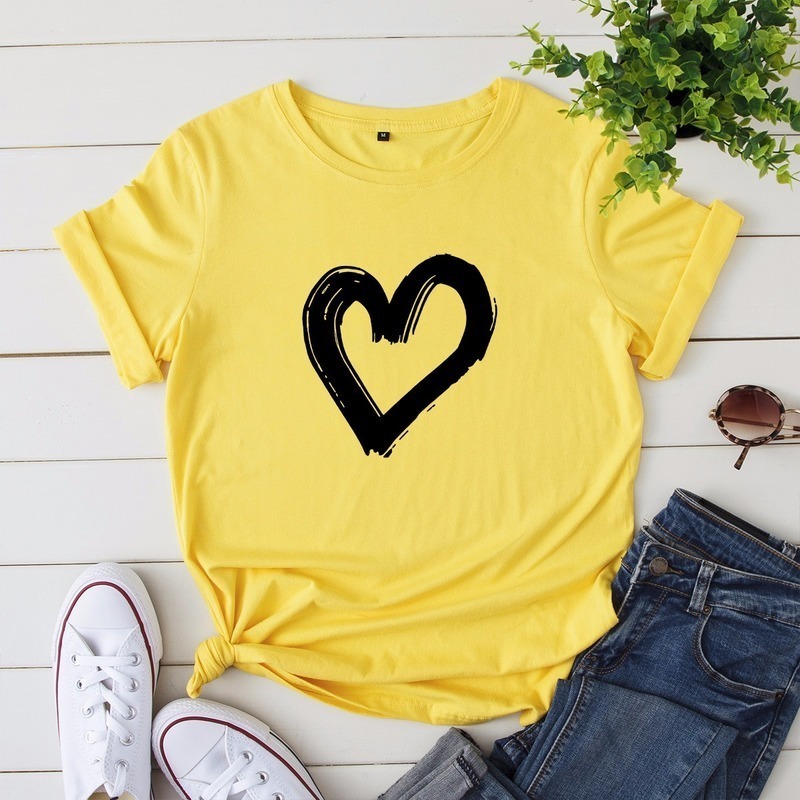 JCGO Summer Cotton Women Heart Print T Shirt S-5XL Plus Size Short Sleeve Tees Tops Casual Simple O-Neck Female TShirts T200614