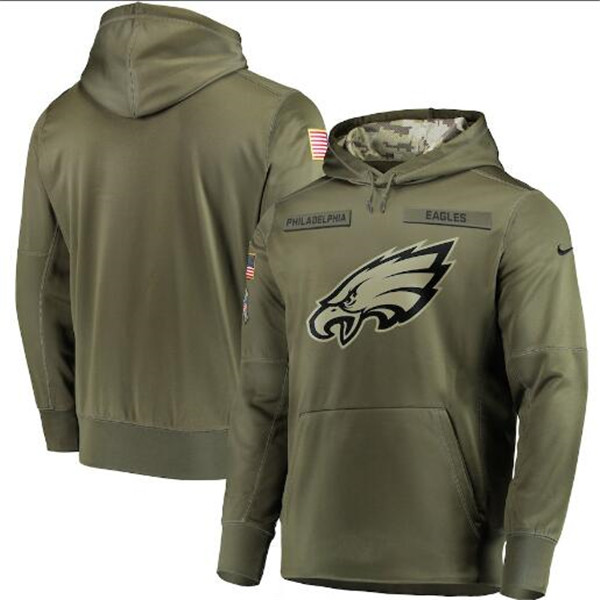 

Men's Philadelphia Eagles Nike Football Jerseys 2019-20 Anthracite Olive Salute to Service Sideline Pullover Performance NFL Hoodie, Black