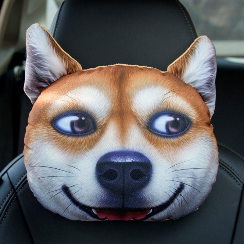 Seat Cushions 3D Printed Schnauzer Teddy Dog Face Car Headrest Neck Rest Auto Safety Cushion/ Support With Carbon F19A