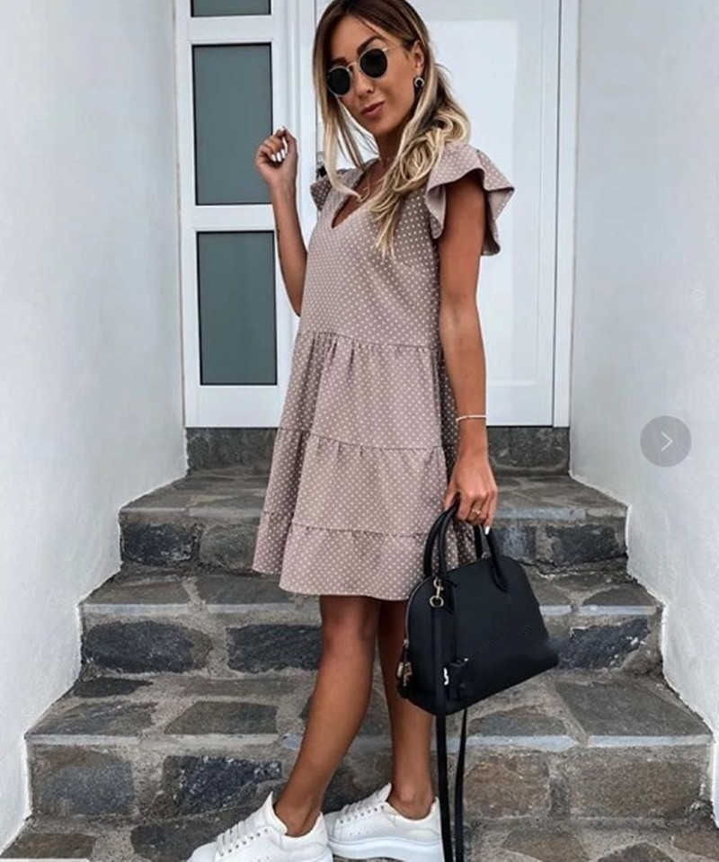 Summer Dress Women Polka Dot Street Sexy Casual Loose Thin Beach Party Plus Size V Neck Mini Female Vestidos 210623