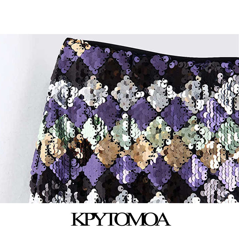 Vintage Sexy Sequin Midi Skirt Women Fashion High Waist Side Zipper Back Vents Female Skirts Casual Faldas Mujer 210306