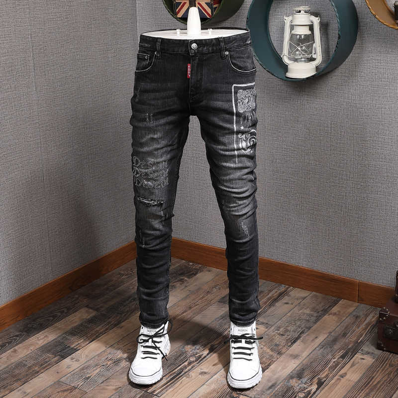 Ly Designer Fashion Men Jeans Printed Elastic Slim Fit Ripped Denim Punk Pants Retro Black Gray Streetwear Hip Hop Trousers
Ly Designer Fashion Men Jeans Printed Elastic Slim Fit Ripped Denim Punk Pants Retro Black Gray Streetwear Hip Hop Trousers