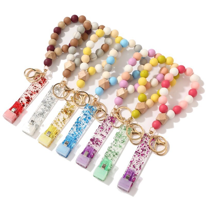 Fashion Girls Women Jewelry Bracelet Wood Chip Silicone Head Bracelet Keychain Party Favor Wristlet Tassels Handchain Keys Ring