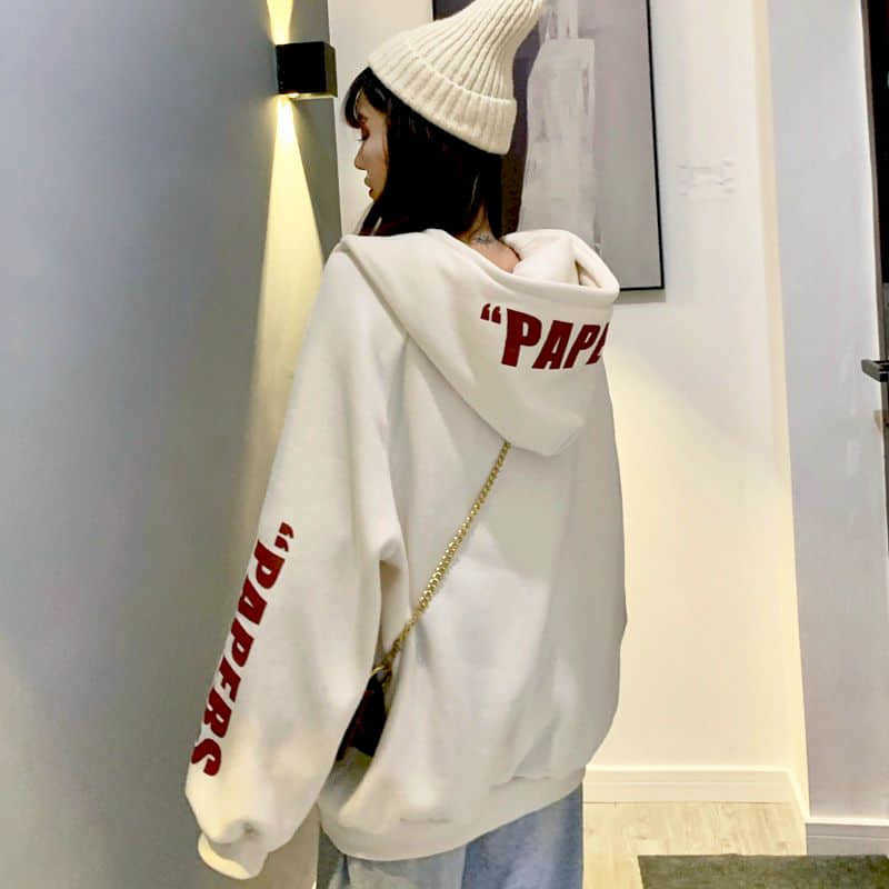 hoodie women pullover sweet japan autumn winter plus velvet thick hooded sweatshirt femal loose letter print coat long thin top 210526