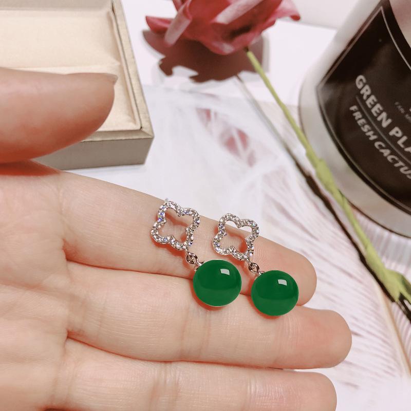 Dangle & Chandelier National Style Lucky Clover Green Agate Earrings Temperament Simple Chalcedony Round Bead Chinese Fashion Earring, Silver
Dangle & Chandelier National Style Lucky Clover Green Agate Earrings Temperament Simple Chalcedony Round Bead Chinese Fashion Earring, Silver