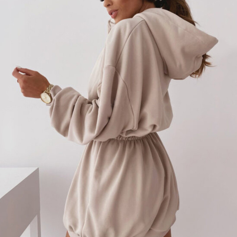 Women Autumn Long Sleeve Pocket Hooded Pullover Tops Hoodies Long Sweatshirts Elastic Waist Feminino Sweatshirt New Fashion 201211