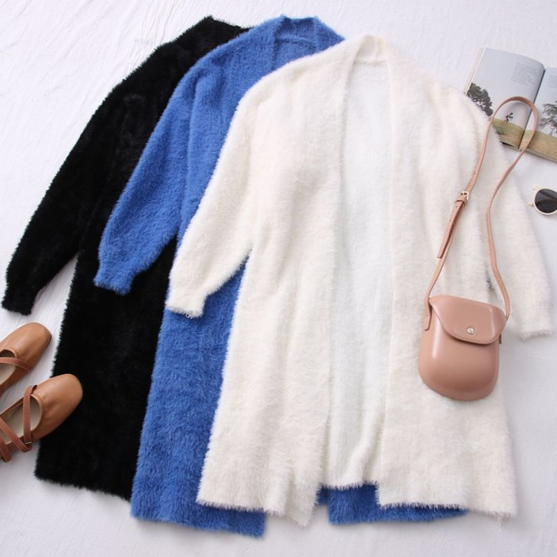 Winter Clothes Women Faux Mink Cashmere Cardigan Loose Pull Femme Bat Sleeve Long Coat Thickness Warm Knitted Sweater Outwear 210218