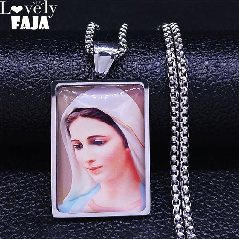 Pendant Necklaces 2021 Catholic Goddess Geometry Stainless Steel Glass Virgin Mary Necklace Silver Color Men/Women Jewelry Collier N5224S03
Pendant Necklaces 2021 Catholic Goddess Geometry Stainless Steel Glass Virgin Mary Necklace Silver Color Men/Women Jewelry Collier N5224S03