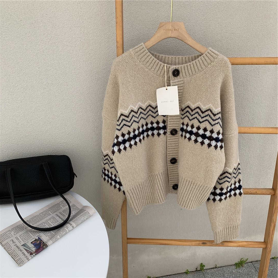 H.SA Women Casual Sweater Cardiganss Long Sleeve Soft Warm Ladies Knitted Jumper Tops Argyle Vintage Cardigan Sweater Female 210716