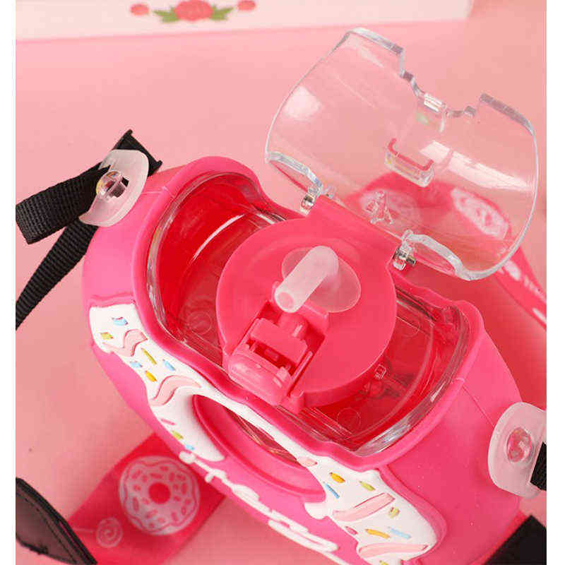 Baby Feeding Cup with Straws Lovely Donuts Shape Water Cups Cartoon Leakproof Water Bottles Outdoor Kids Training Drinking Tool 211027