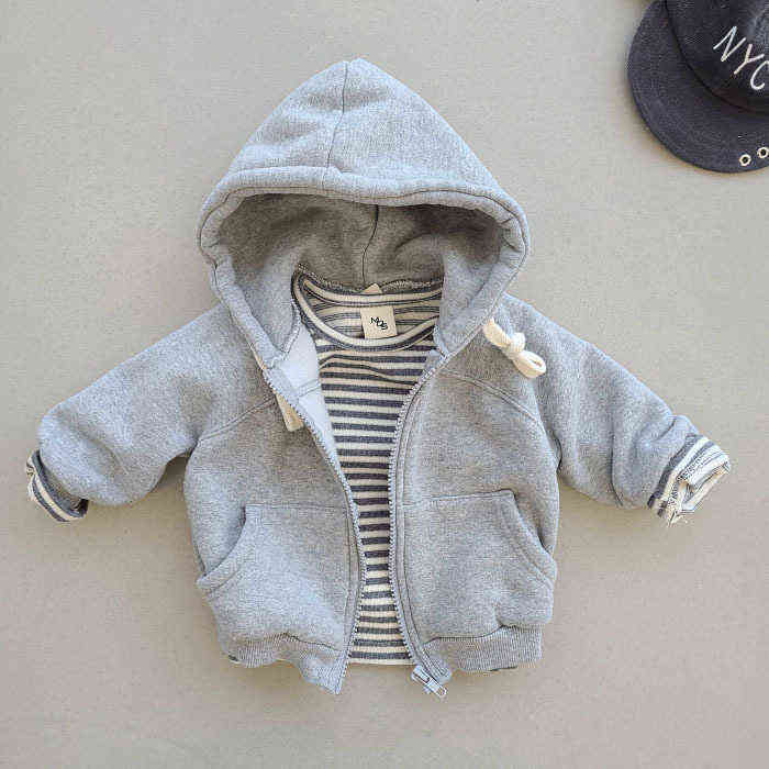 Korean Baby Clothes Hoodies Girls Boys Cotton Fleece Sweatshirt Kids Hooded Jacket Oversized Hoodie Wholesale 211110