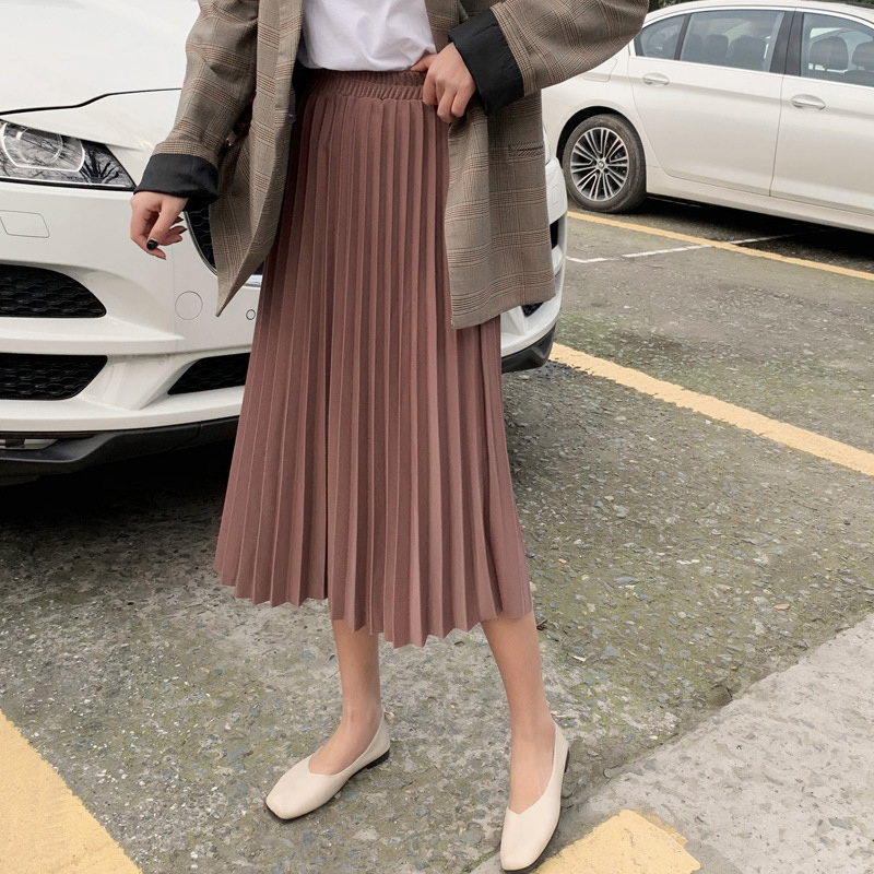 Surmiitro Elegant Midi Pleated Skirt Women 2021 Spring Autumn Winter Ladies Korean Red Black High Waist School Long Skirt Female 210309