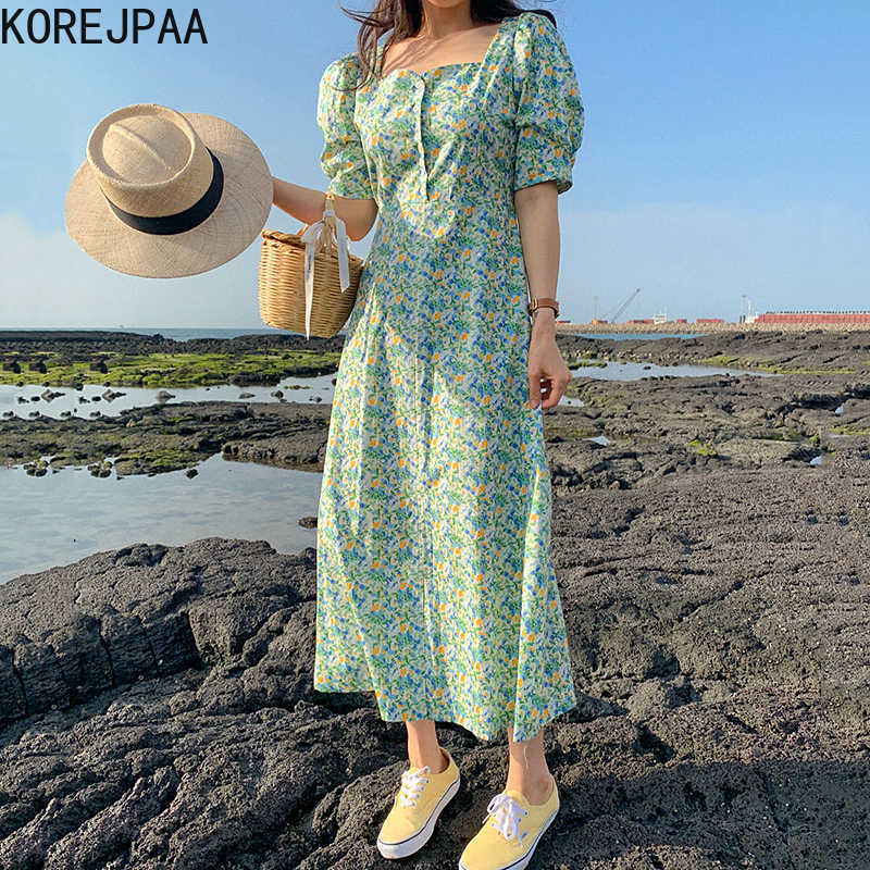 Korejpaa Women Dress Summer Korean Sweet Temperament Square Neck Floral Single-Breasted Lace-Up Puff Sleeve Split Vestidos 210526, Green
Korejpaa Women Dress Summer Korean Sweet Temperament Square Neck Floral Single-Breasted Lace-Up Puff Sleeve Split Vestidos 210526, Green