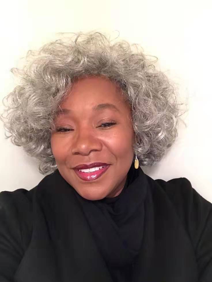 Celebrity beautiful gray-haired ponytail puff updo human hair extension for black women salt and pepper silver grey with drawstring clip in 120g 140g