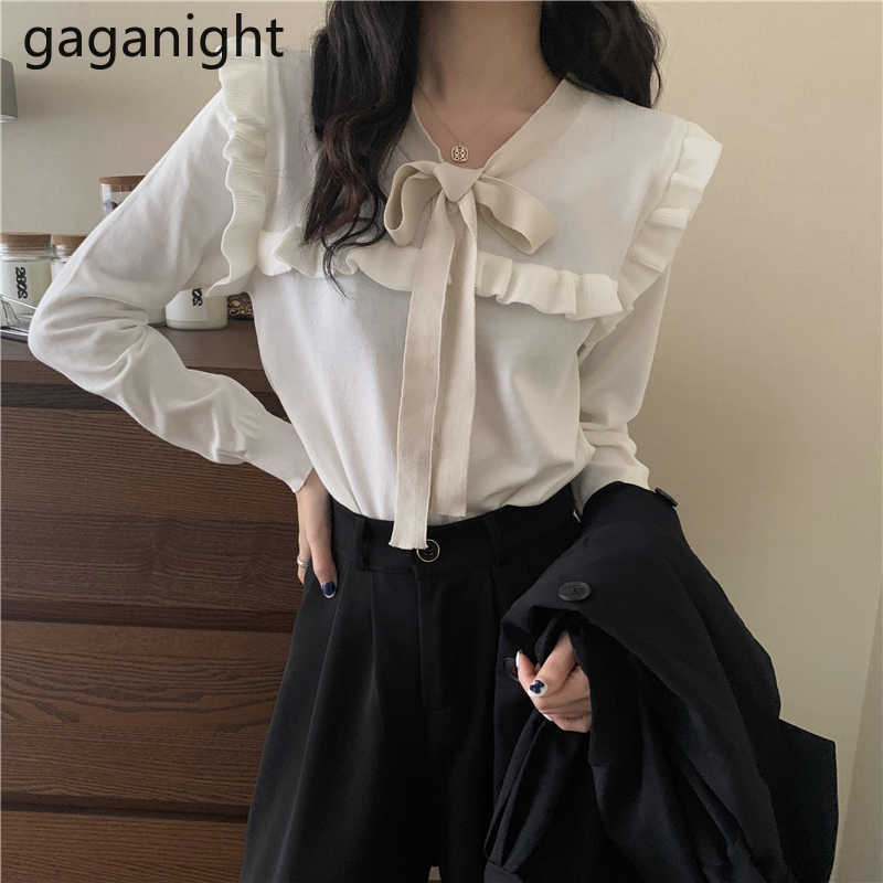 Elegant Korean Knited Women Sweater Chic Butterfly Sleeve VNeck Pullovers Fashion Bow Office Lady Winter Tops 210601
