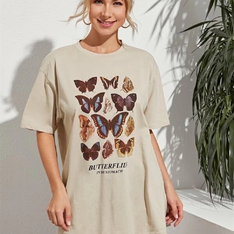 New Butterfly in My Stomach Graphic Tee Retro Style Vintage Female Tees Harajuku Hipster Cute Korean Style Women T-Shirt 210306