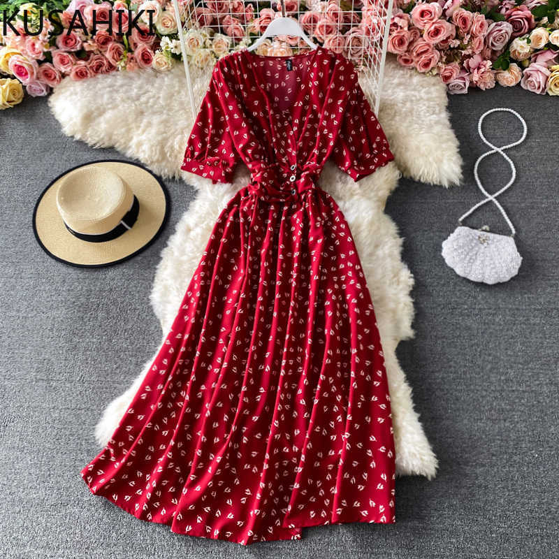 KUSAHIKI Summer Floral Dress Korean Slim Waist Short Sleeve V-neck Vestidos Elegant Sweet A-line Women Dress 6G055 210602, Pink
KUSAHIKI Summer Floral Dress Korean Slim Waist Short Sleeve V-neck Vestidos Elegant Sweet A-line Women Dress 6G055 210602, Pink