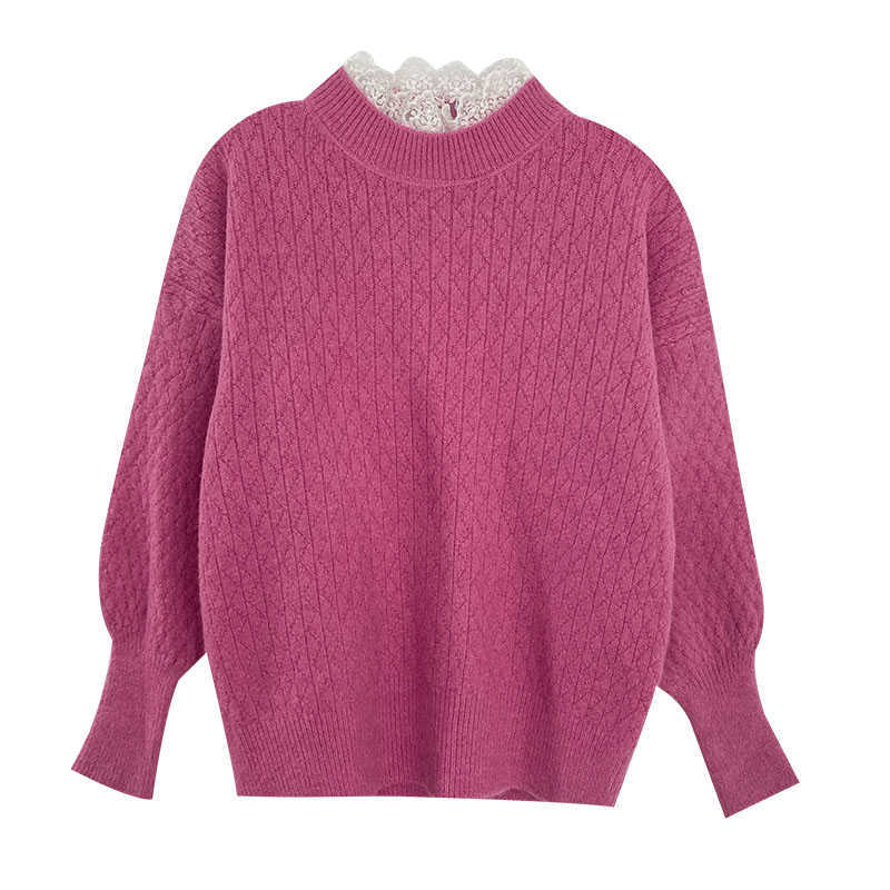 Women Sweet Patchwork Lace Sweater Spring Autumn Long Sleeve Korean Pullover Tops Ladies Loose Knitted Sweaters 210602
Women Sweet Patchwork Lace Sweater Spring Autumn Long Sleeve Korean Pullover Tops Ladies Loose Knitted Sweaters 210602