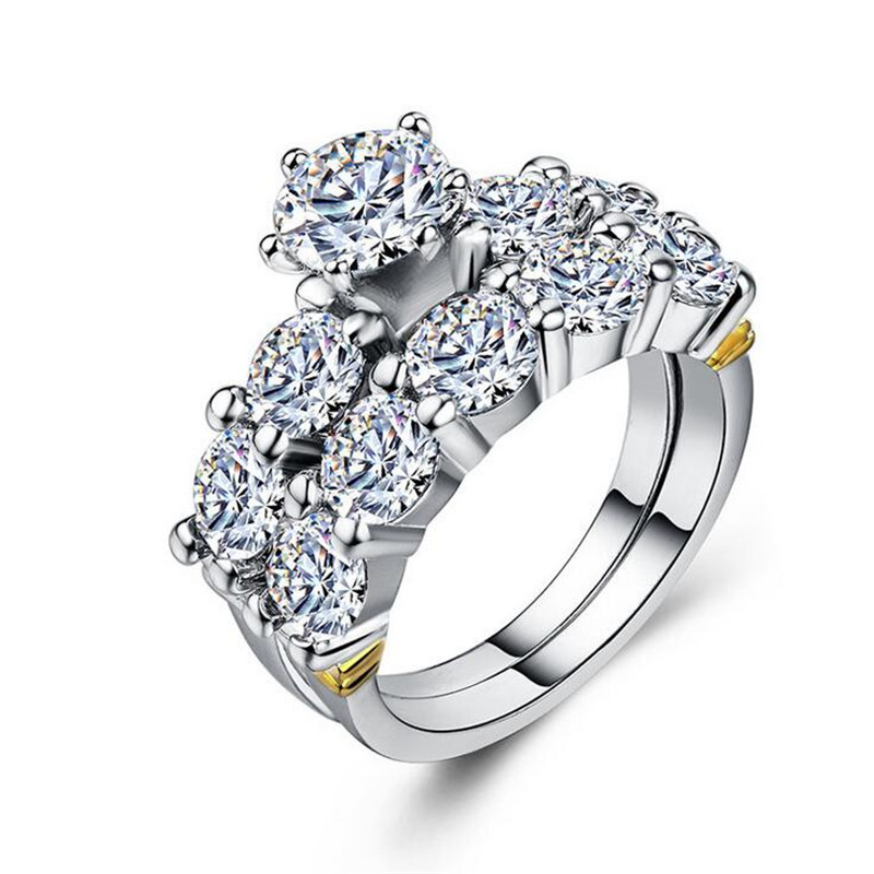 Luxury Jewerly Couple Rings 925 Sterling Silver Round Cut White Topaz CZ Diamond Gemstone Eternity Women Wedding Engagement Bridal Ring Set