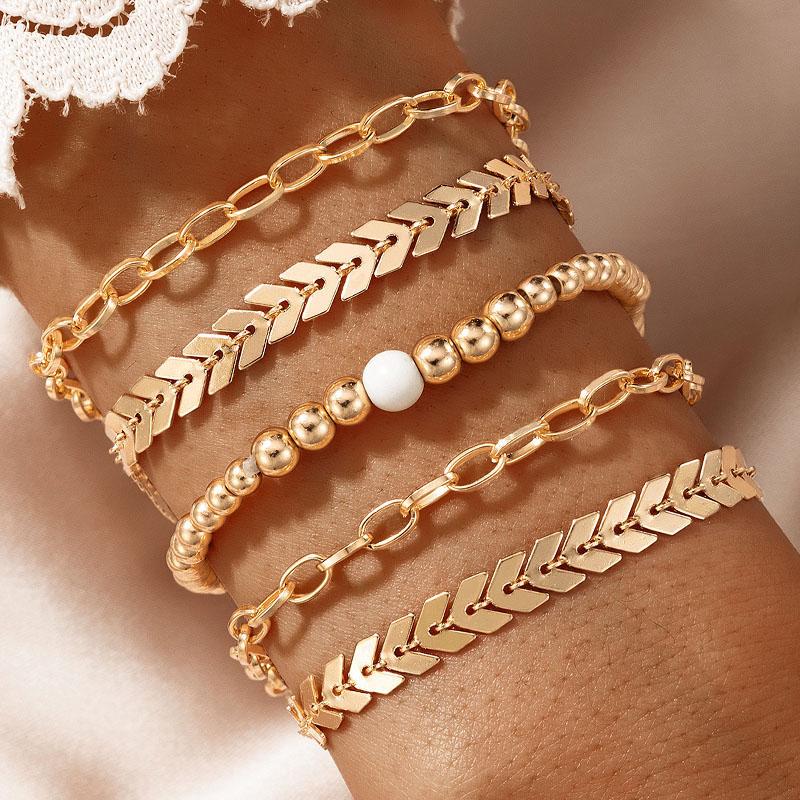 Charm Bracelets 5 Pcs/Set Gold Snake Chain Set For Women Multiple Stackable Wrap Braclets Basic Hand Jewelry Bracelet