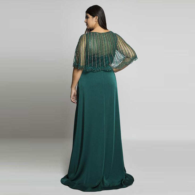 2021 Hunter Green Beading Plus Size Prom Dresses V-Neck Evening Gowns With Wrap A-Line Floor Length Long Formal Dress