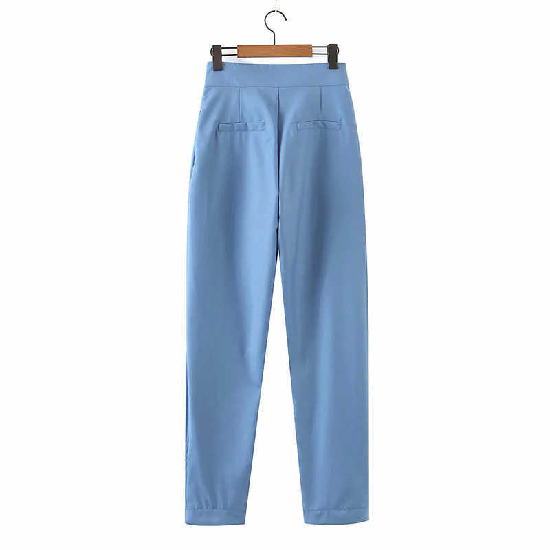 Pant Women Long s with High Wasit Wide Leg Solid Blue England Casual Summer Ankle Length Trousers 04 210628