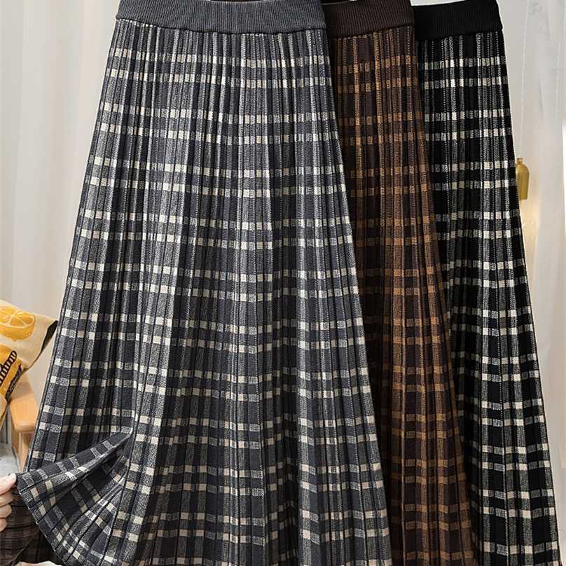 TIGENA Vintage Plaid Women Knitted Skirt Fall Winter Warm A Line High Waist Pleated Midi Long Female Lady Brown Gray 211109, Apricot
TIGENA Vintage Plaid Women Knitted Skirt Fall Winter Warm A Line High Waist Pleated Midi Long Female Lady Brown Gray 211109, Apricot
