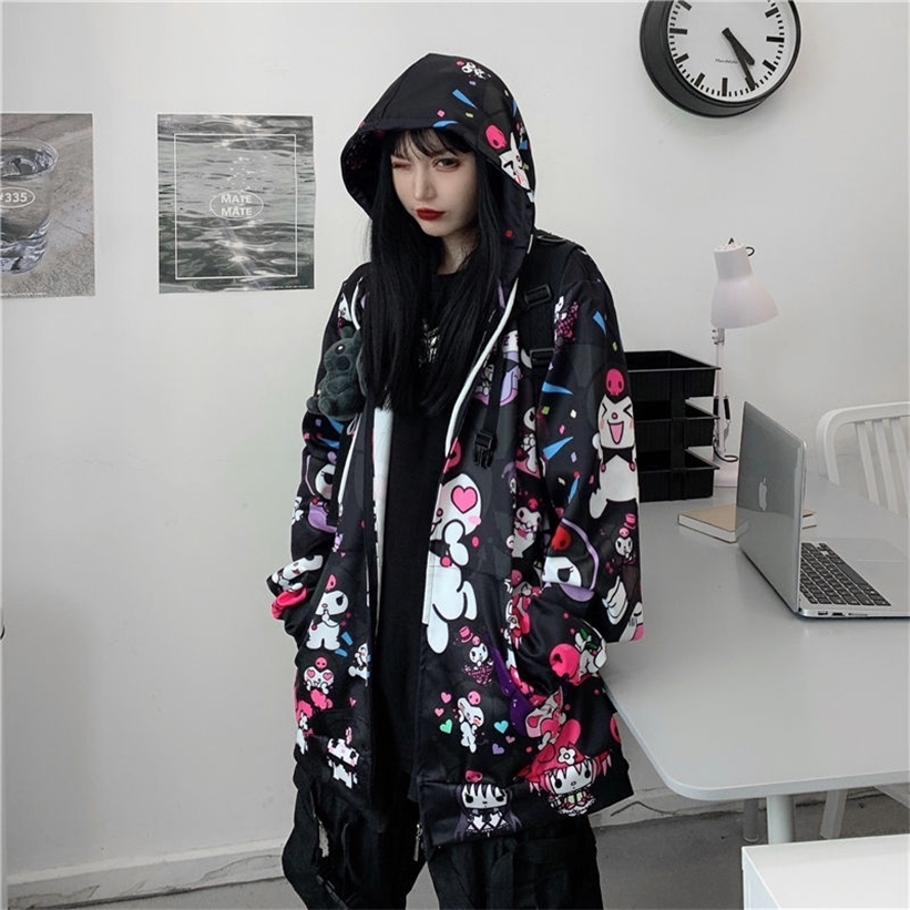 HOUZHOU Kuromi Sweatshirt Autumn Fashion Women Kawaii Anime Hoodie Vintage Long Sleeve Cute Pullover Women Black Pink Ladies Top 201212