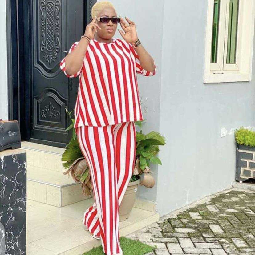 Women's Stripe Printed 2 Piece Sets Tracksuit Women Casual Plus Size Office Lady Tops and Wide Leg Pants Set For Women 211007