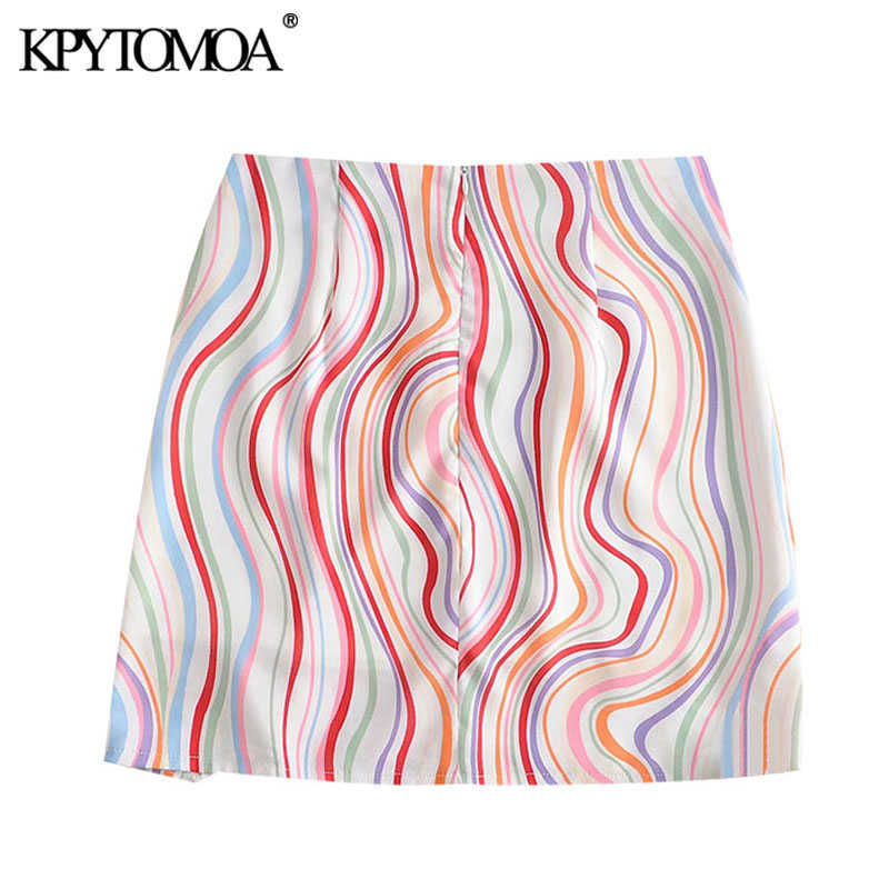 KPYTOMOA Women Chic Fashion Office Wear Color Striped Mini Skirt Vintage A Line Back Zipper With Lining Female Skirts Mujer 210619