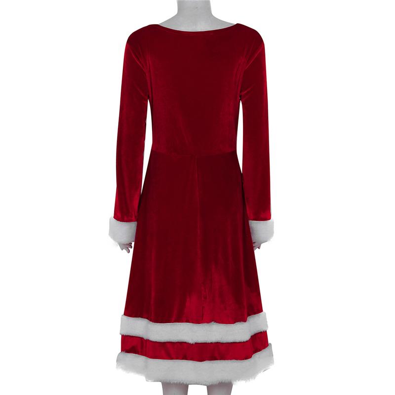 Casual Dresses Women Soft Velvet Long Sleeve Red Green Christmas Costume Dress Adult Ladies Mrs Santa Claus Xmas Fancy Cosplay Party Up