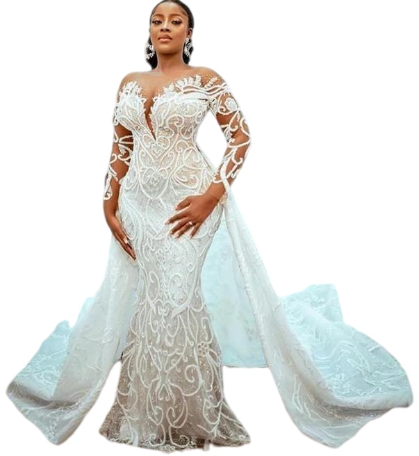 Plus Size Mermaid 2022 Wedding dresses With Detachable Train Beaded Lace Appliqued african aso ebi Bridal Gown Robe de mariée