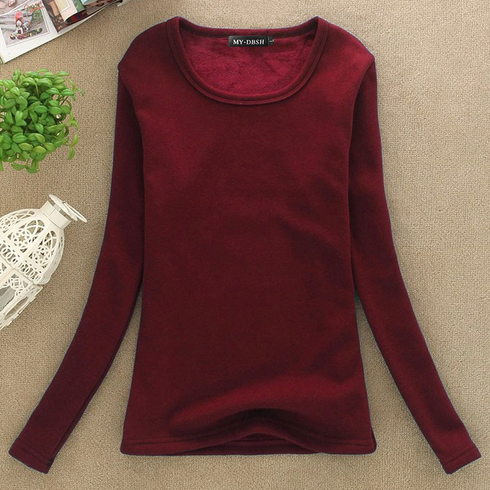 Women Winter Slim Fit T Shirt Lady Thick Thermal T-shirts Warm Velvet T Shirts Women's Long Underwear Shirts Plus Size Tops 4XL 210302