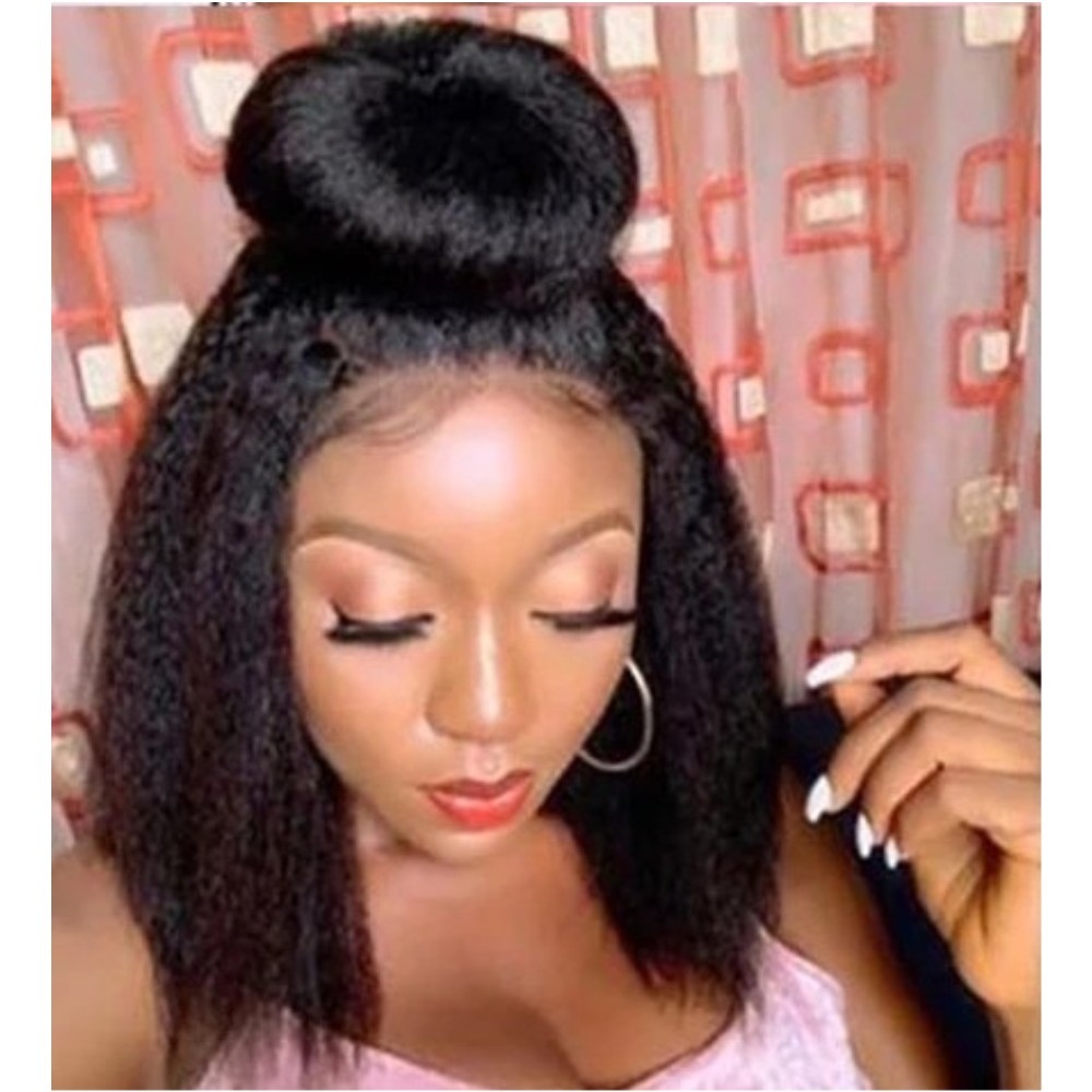 Yaki Brazilian Lace Frontal Wig Pre Plucked with Baby Hair Kinky Straight 250 Density Synthetic Wigs For Black Women